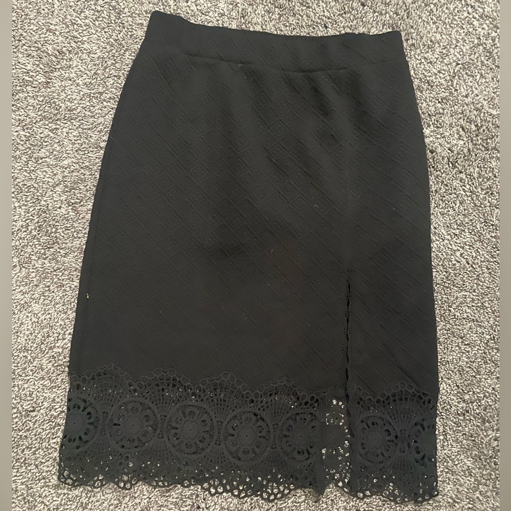 Free People Black Pencil Skirt with Lace Detail